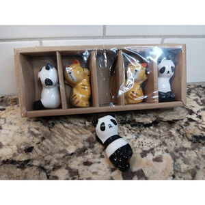 5 X Cute Chopstick Holders Ceramic Panda Kitten Cat Kitty